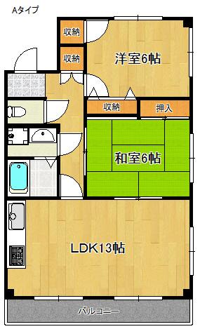 マリンハイツ田尻(2LDK/3階)の間取り写真