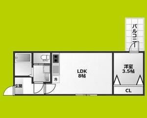 アプローズ新深江(1LDK/2階)の間取り写真