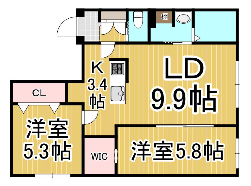 パルテール有明(2LDK/2階)の間取り写真