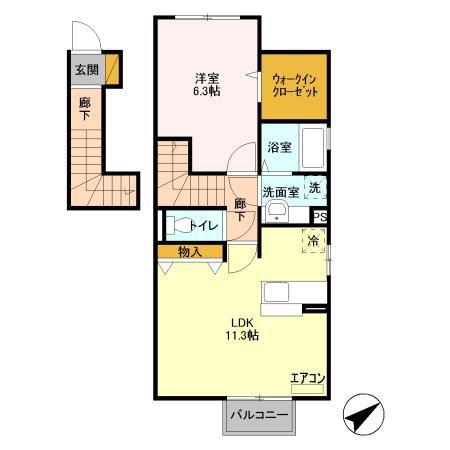クラージュ C(1LDK/2階)の間取り写真
