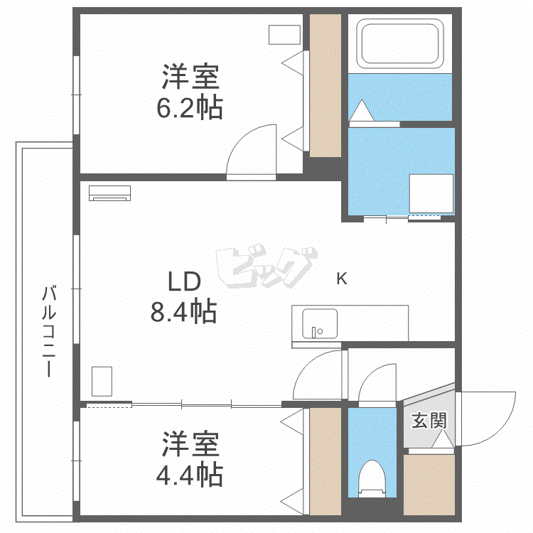 ラムーン発寒(2LDK/4階)の間取り写真