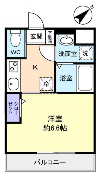 パラシアII(1K/2階)の間取り写真