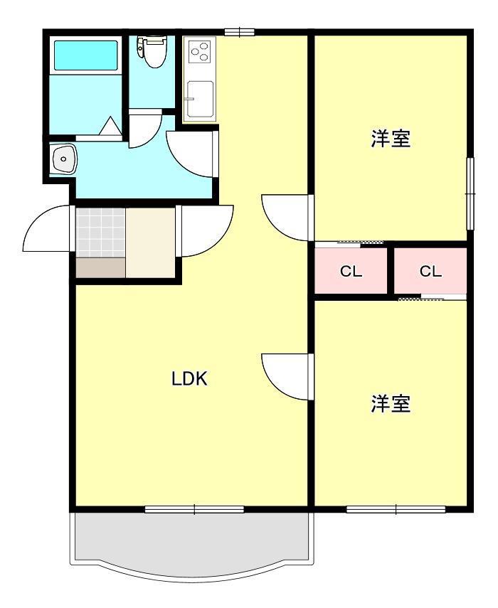 ピュアライフ結城 B棟(2LDK/1階)の間取り写真
