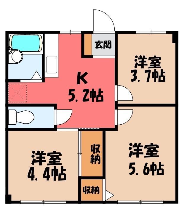 エフィール本庄児玉(3K/3階)の間取り写真