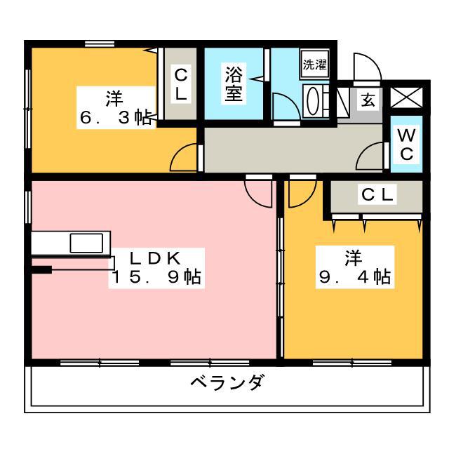 DYNASTY古知野(2LDK/3階)の間取り写真