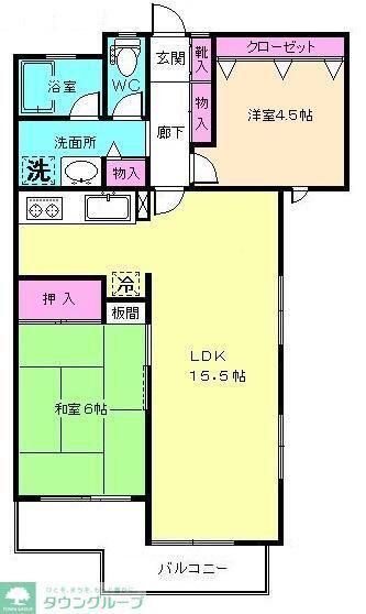 フラワーウッド(2LDK/2階)の間取り写真