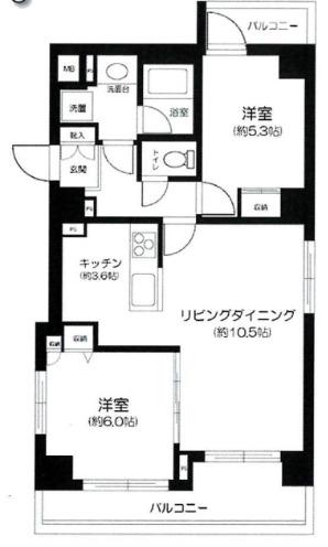 フュージョナル両国DUE(2LDK/8階)の間取り写真