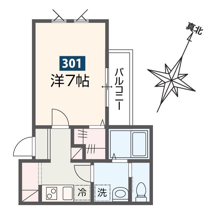 MELDIA原当麻Ⅱ(1K/3階)の間取り写真