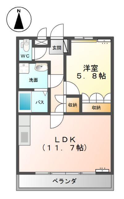 エスポアールSII(1LDK/1階)の間取り写真