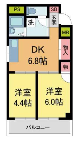 ハイコート甲子園(2DK/4階)の間取り写真