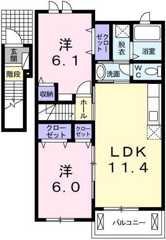 プラシード弐番館(2LDK/2階)の間取り写真