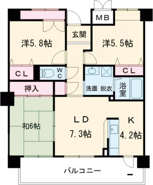 ソレアード鶴見(3LDK/4階)の間取り写真
