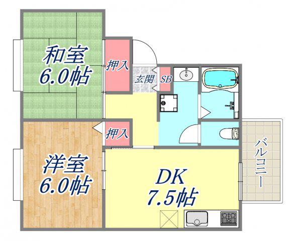 ホワイトヴィラ弐番館(2DK/1階)の間取り写真
