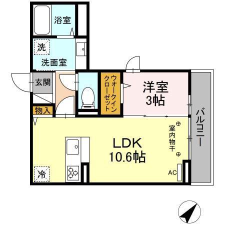 グランディール(1LDK/3階)の間取り写真