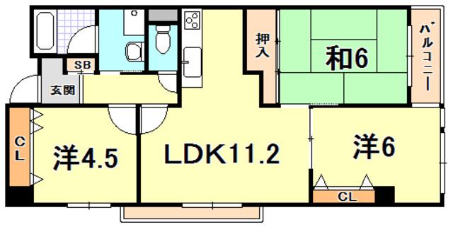 ユニゾン高取台(3LDK/4階)の間取り写真