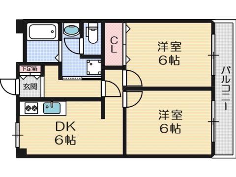 パークハイツミシマ(2DK/2階)の間取り写真