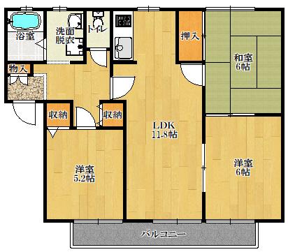 ディアス東寝屋川(3LDK/2階)の間取り写真