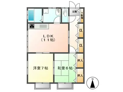 AMOUR.TCORPO/アムールTコーポ(2LDK/1階)の間取り写真