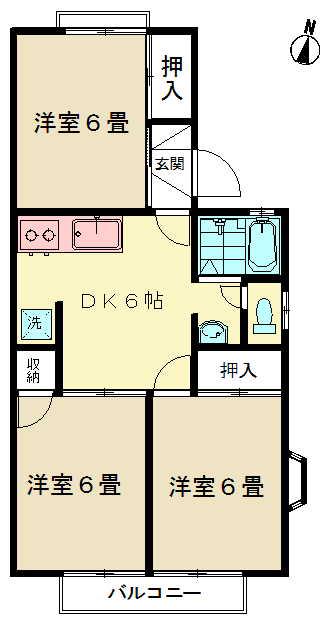セゾンセジュールC(3DK/2階)の間取り写真