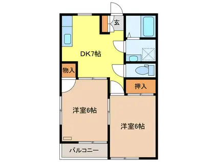 クイートハイム(2DK/1階)の間取り写真