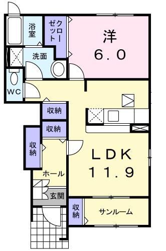 デイジー(1LDK/1階)の間取り写真
