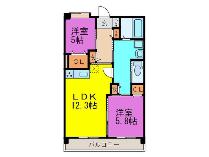 西鉄天神大牟田線 井尻駅 徒歩14分 5階建 築11年(2LDK/1階)の間取り写真