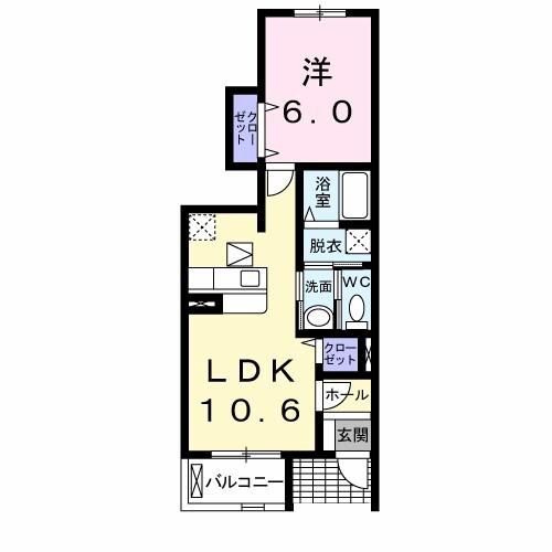 ライスインパクトB(1LDK/1階)の間取り写真