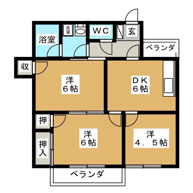 ハイツウィング金子(3DK/3階)の間取り写真