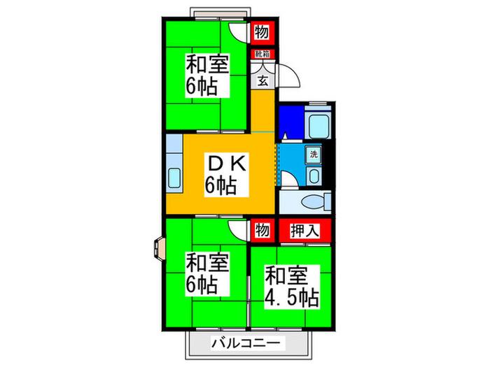 メゾンドール青葉(3DK/2階)の間取り写真