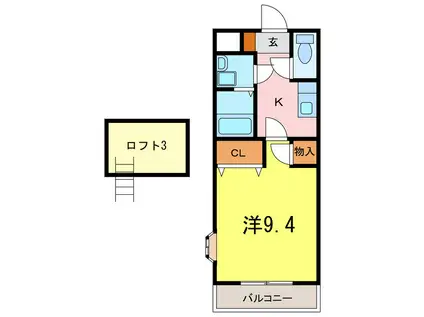 グリーンコートII(1K/2階)の間取り写真