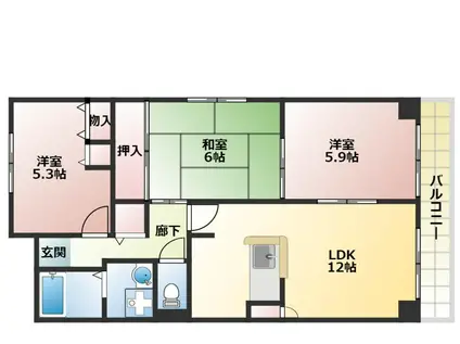 ワインウェル(3LDK/5階)の間取り写真