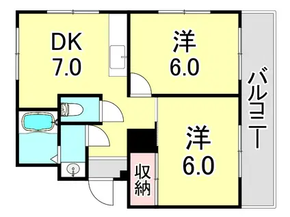 ダイバーシティ神戸長田C棟(2DK/4階)の間取り写真