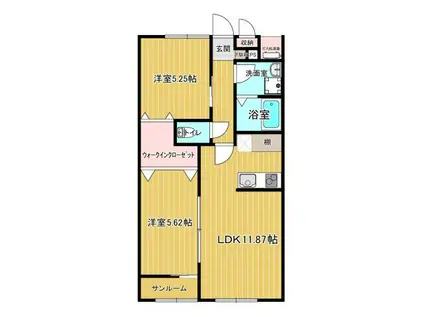 ヴァンクール(2LDK/2階)の間取り写真