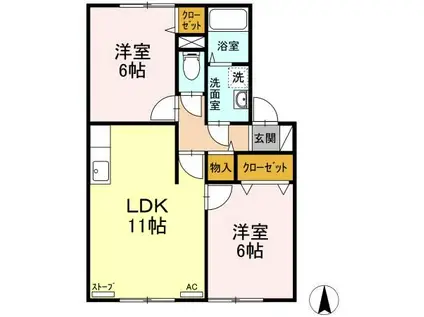 セジュール虹ヶ丘(2LDK/1階)の間取り写真