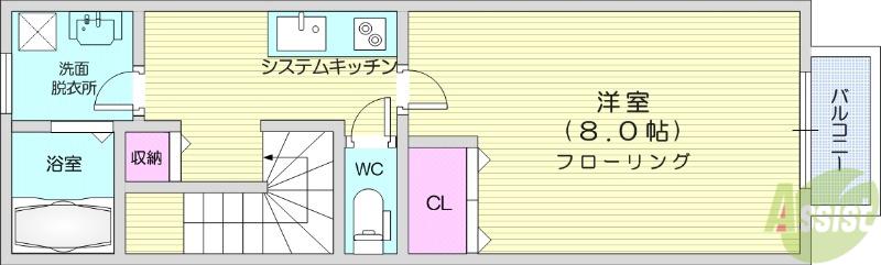 アスコット多賀城(1K/1階)の間取り写真