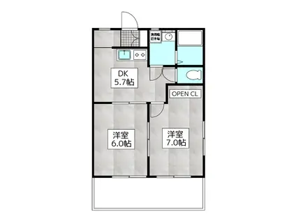 リバーストーン高松(2DK/1階)の間取り写真