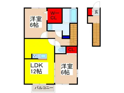 クレストヴィラII(2LDK/2階)の間取り写真