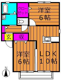 エバーグリーンオーク(2LDK/2階)の間取り写真