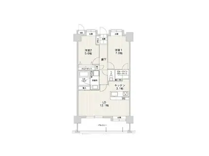 アプリークス百道浜(2LDK/3階)の間取り写真