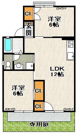セジュール安倉(2LDK/1階)の間取り写真