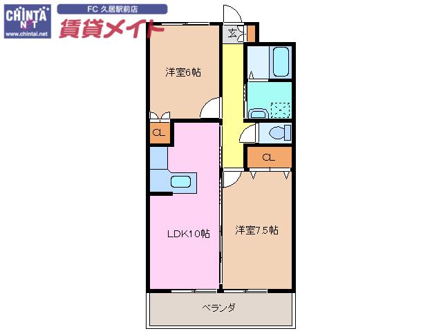 グランシャリオI(2LDK/2階)の間取り写真