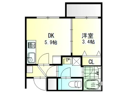 メルヴェーユ津田沼(1DK/1階)の間取り写真