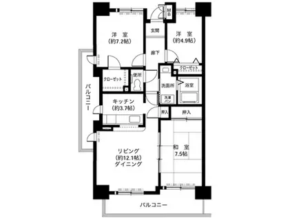 井吹西シティコート(3LDK/11階)の間取り写真