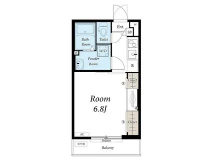 リブリ・ハーモニー中野島(1K/1階)の間取り写真