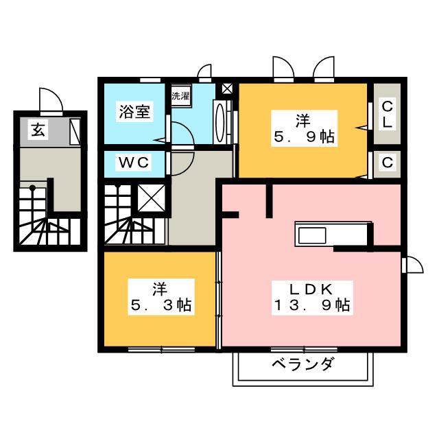 伊豆箱根鉄道駿豆線 田京駅 徒歩8分 2階建 築13年(2LDK/2階)の間取り写真