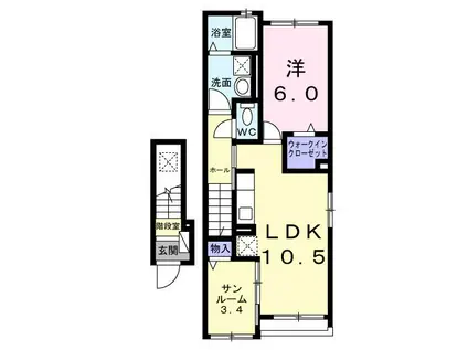 クラージュ宝塚(1LDK/2階)の間取り写真