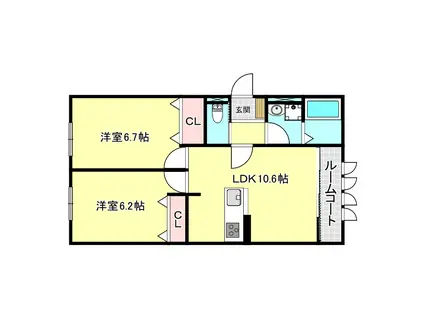 神戸市垂水区東垂水アパート南棟(2LDK/2階)の間取り写真