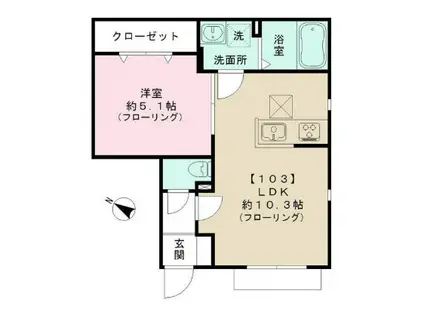 フォンターナ旭丘(1LDK/1階)の間取り写真