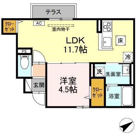 シャルール西(1DK/1階)の間取り写真