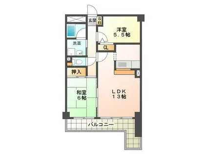 レジデンス若松(2LDK/2階)の間取り写真